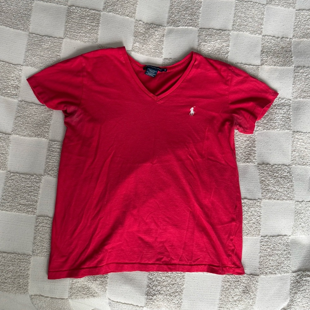 Ralph Lauren Scarlet V-Neck Tee – Red